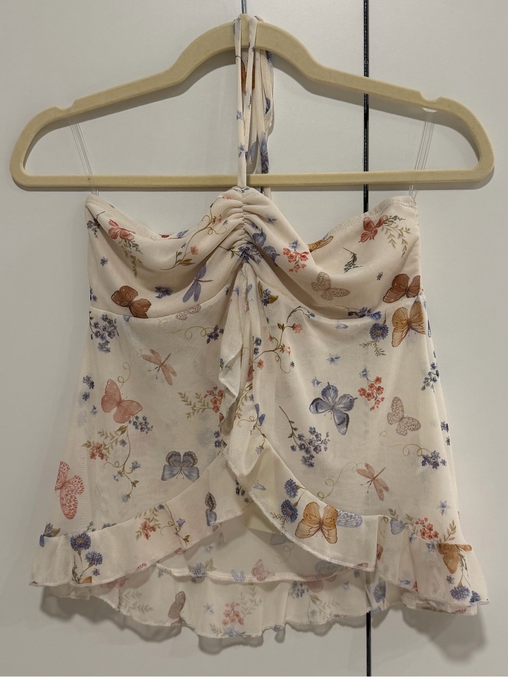 Butterfly Print Halter Cami Top Cream S NWT - Picture 4 of 8